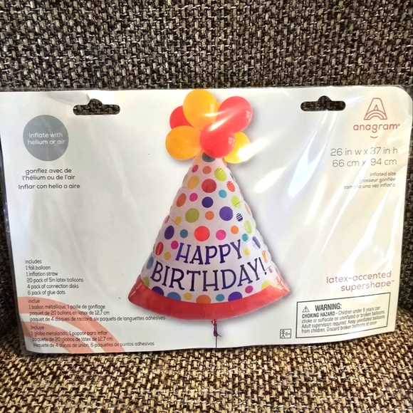 Multicolor Happy Birthday Party Hat Balloon NEW Anagram Latex - Picture 1 of 5